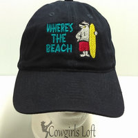 Embroidered Navy Blue Cap WHERE'S THE BEACH w Polar Bear front