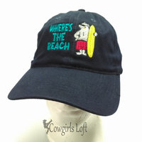 Embroidered Navy Blue Cap WHERE'S THE BEACH w Polar Bear