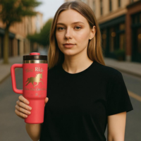 Engraved 40 oz for TW horse lover large Red tumbler with saying Why Ride when you can Glide