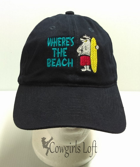 Embroidered Navy Blue Cap WHERE'S THE BEACH w Polar Bear front