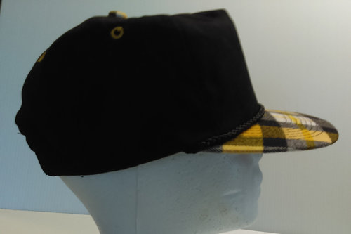 New Otto Cap Hat Black with Yellow Plaid Bill side view