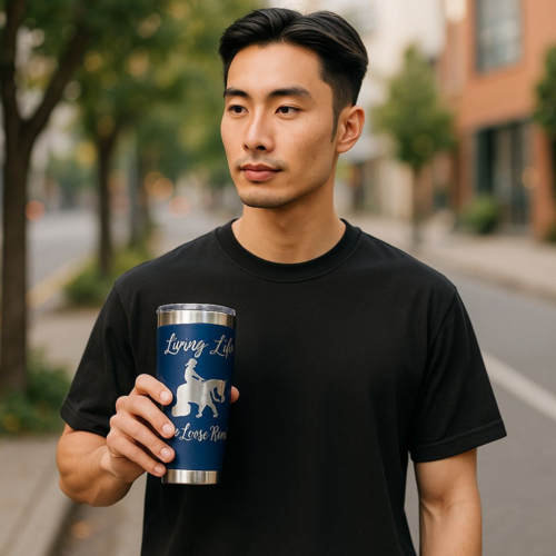 20 oz Tumbler Blue Living Life Loose Rein - Free Shipping